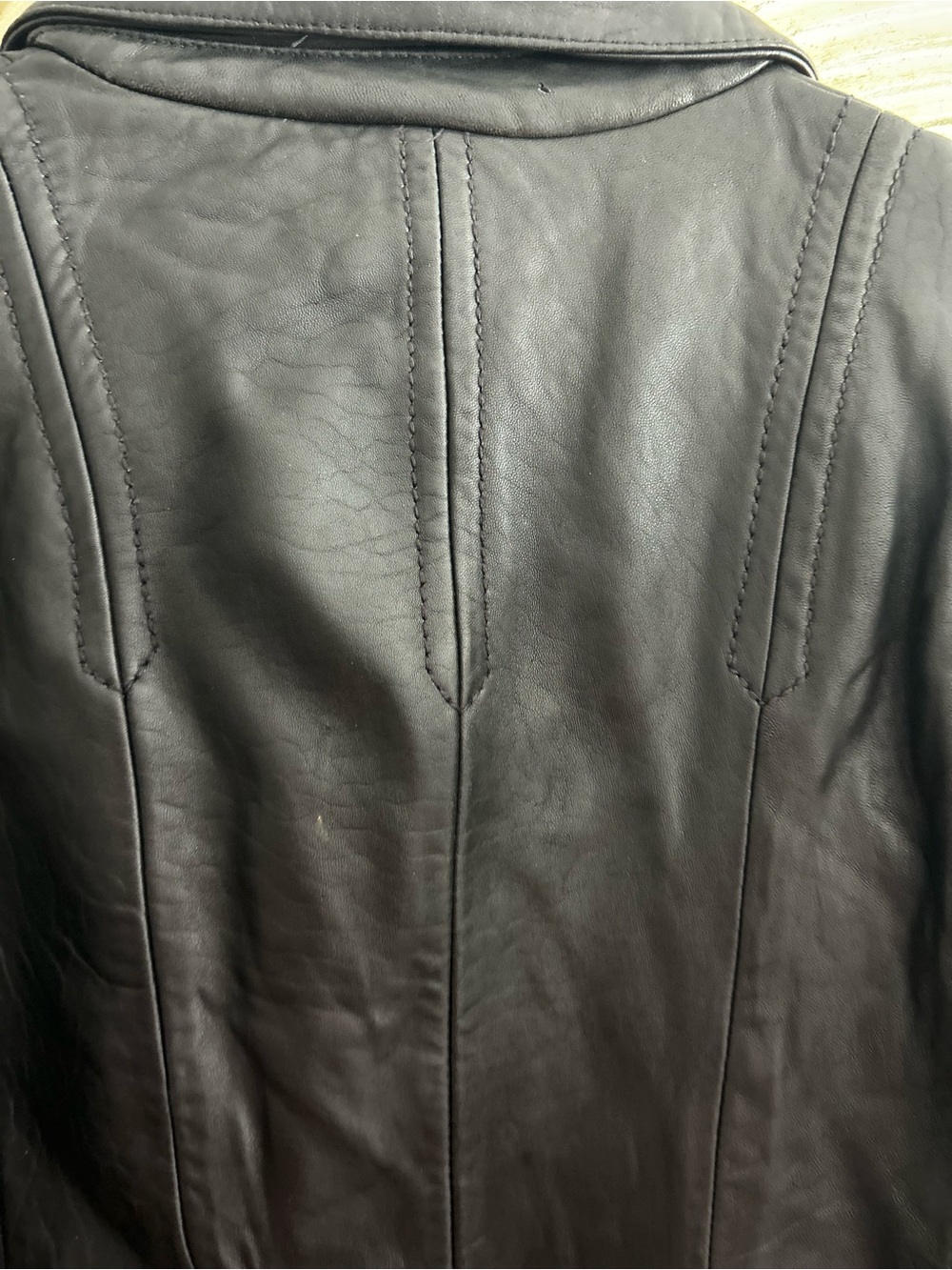 Jones New York Black Calf Leather Mid-Length Overcoat Button Down Lined XL Y2K - Picture 15 of 16